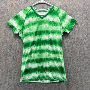 Nike Pro Combat Shirt Womens Medium Green White Tie Dye Compression Dri-FIT